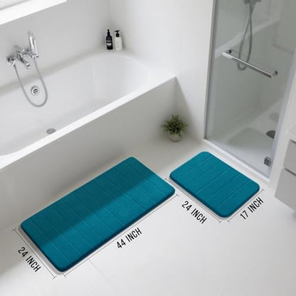 Yimobra Large Memory Foam Bathroom Mat Set, 44x24&24x17 in, Peacock Blue