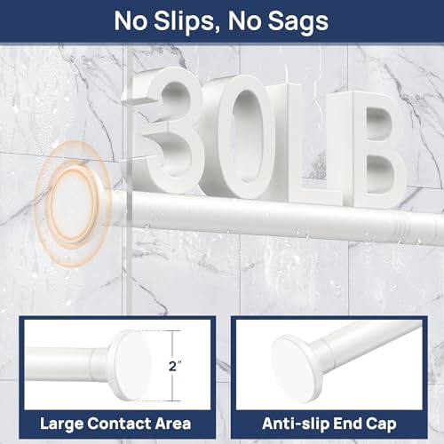 ENJOYBASICS 1" White Shower Curtain Rod, 30-76" Adjustable, Secure Tension