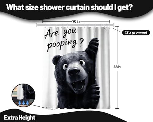 Extra Tall Shower Curtain XL Funny Black Bear, 70 x 84 Inchs