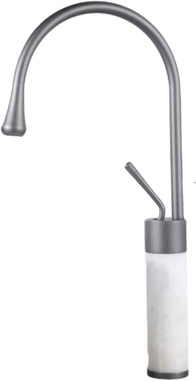 Premium Gold Brass & Marble Bathroom Faucet Hot & Cold Water Mixer Swivel Sink Tap Elegant Design for Modern Vanities Durable Copper Construction，Gray High