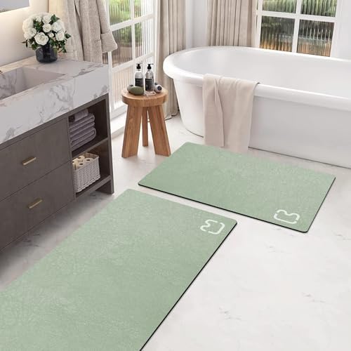 RUERYA Bathroom Rugs and Mats Set 2 Piece Diatomaceous Earth Bath Mat,Sage
