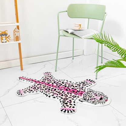 Pink Leopard Bath Mat Non Slip Absorbent Cartoon Rugs 39.3x25.5in