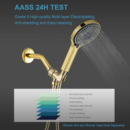 OFFO Shower Head Holder with Solid Metal Ball for Handheld Shower Head Gold, Adjustable Shower Arm Mount for Connecting Shower Arm and Shower Hose, 1/2 in IPS Female Inlet and Male Outlet