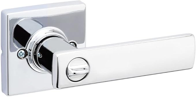 Kwikset Breton Interior Privacy Door Handle with Lock 2 Pack, Door Lever for Bathroom and Bedroom, Polished Chrome Reversible Keyless Turn Lock
