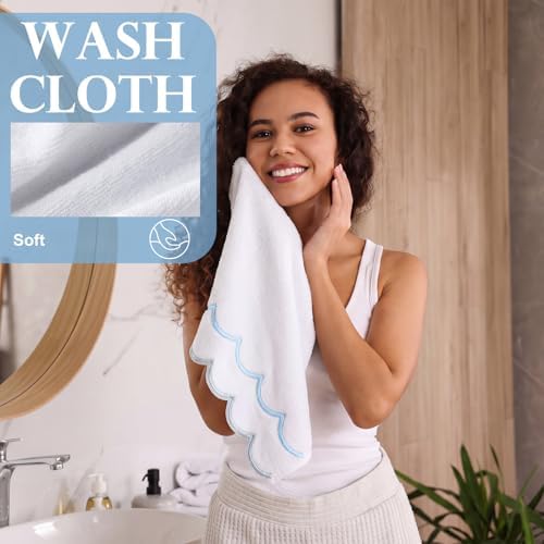 Hahafelt Decorative Bathroom Towel Set,Blue,Scalloped