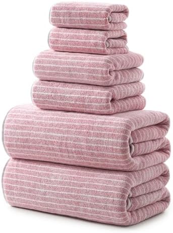 REDKISS 6-Piece Microfiber Bath Towel Set, Ultra Soft, Highly Absorbent & Quick Dry, 35x70 Inch Oversized, Pink Towels for Bathroom, Spa, Gym, 2 Bath 2 Hand 2 Washcloths