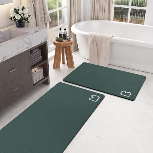 Bathroom Rugs and Mats Set 2 Piece Diatomaceous Earth Bath Mat,Dark Green