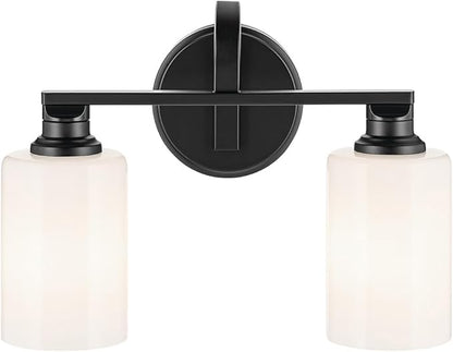 Kichler Gioe 14.25" 2-Light Vanity Light with Opal Glass in Black, Damp Rated, for Bathroom, Powder Room, Over a Mirror, (14.25" W x 10.5" H), 55225BK