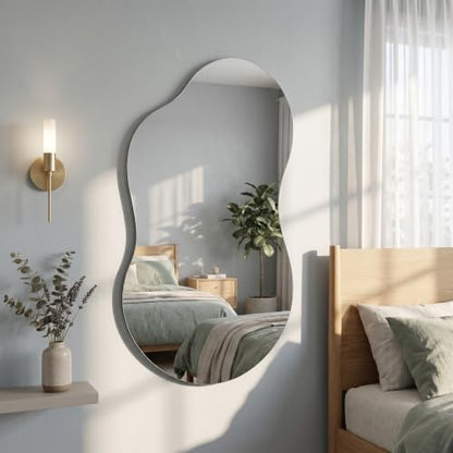 20x36 Inch Frameless Irregular Wall Mirror Modern Asymmetrical for Bathroom