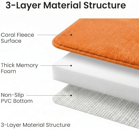 2 Piece Memory Foam Bath Mat Set, Extra Soft Absorbent Bathroom Rugs with U-Shaped Toilet Rug, Non-Slip Backing, Machine Washable, 24x16 + 20x20 U-Shaped, Orange