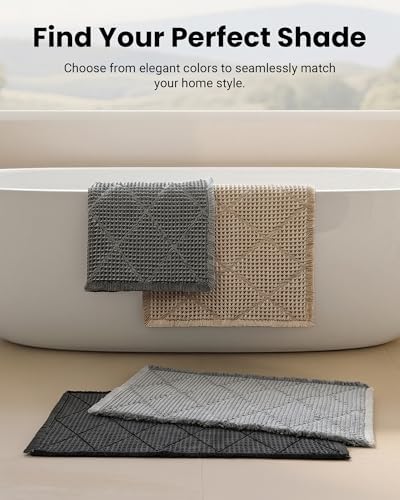 Waffle Bath Mat Set, Non Slip Bathroom Rugs 2 Piece, Gray & Dark Gray