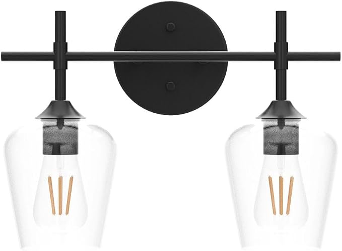 Ralbay Vintage Black Bathroom Light Fixtures 2-Lights Industrial Matte Black Finish with Clear Glass Black Vanity Lights Farmhouse Bathroom Vanity Lights Wall Sconce