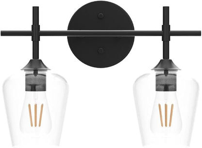 Ralbay Vintage Black Bathroom Light Fixtures 2-Lights Industrial Matte Black Finish with Clear Glass Black Vanity Lights Farmhouse Bathroom Vanity Lights Wall Sconce