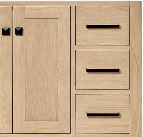 ARIEL Cambridge 48 Inch Single Rectangle Sink Bathroom Vanity with Nero Marquina Black Quartz Countertop 1.5 Inch in Natural Oak