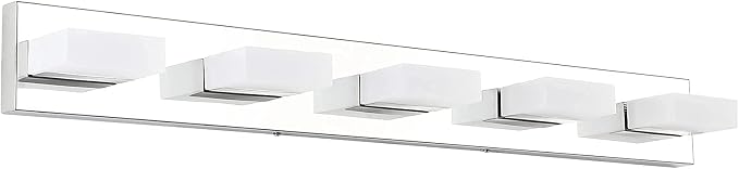 Aipsun Modern Chrome Bathroom Vanity Light LED Vanity Light Fixtures for Bathroom Stainless Steel 5 Light Bath Wall Lighting 6000K