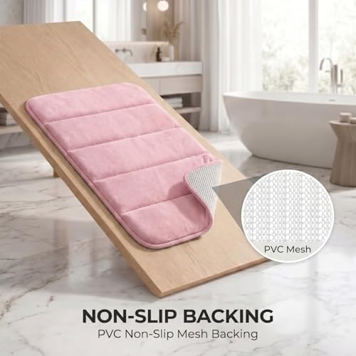 2 Piece Memory Foam Bath Mat Set, Extra Soft Absorbent Bathroom Rugs with U-Shaped Toilet Rug, Non-Slip Backing, Machine Washable, 24x16 + 20x20 U-Shaped, Pink