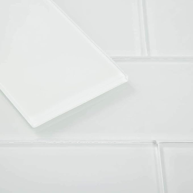 Glass Subway Tile 3 x 6 Inch White for Kitchen Backsplash Bathroom Wall Pack of 32 Sheets