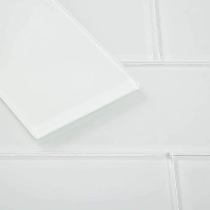 Glass Subway Tile 3 x 6 Inch White for Kitchen Backsplash Bathroom Wall Pack of 32 Sheets