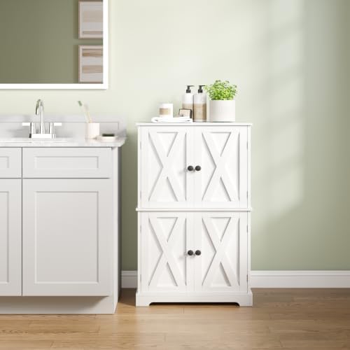 SMORBOOS Bathroom Storage Cabinet, 4-Door Freestanding Floor Cabinet