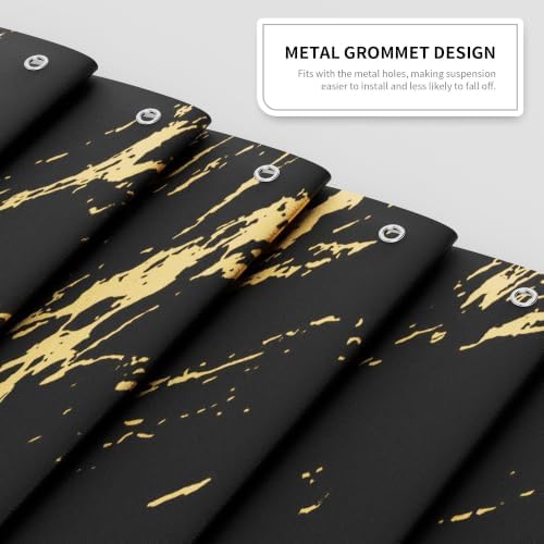 Black and Gold Shower Curtain 72 x 78 Inch, Extra Long Black Marble Shower Curtain, Modern Fabric Shower Curtains for Bathroom, Water Resistant Bath Curtain Set with Hooks, Black Gold Texture