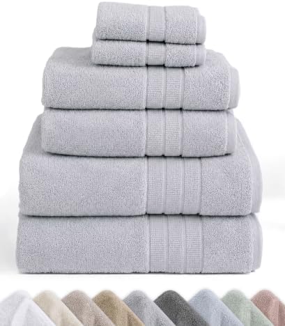 California Design Den Organic Cotton Towel & Washcloth Set of 6, Light Grey