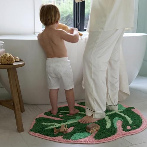 Large Monstera Bath Mat 31.5"X25",Cute Leaf Bathroom Rug,Non Slip Bath Mat