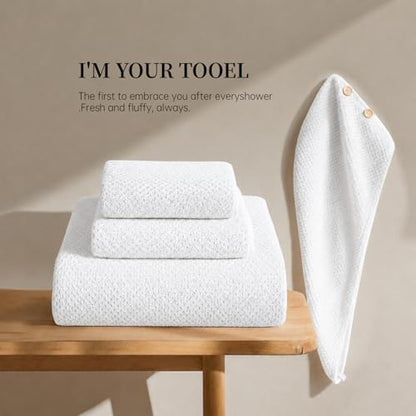 MaopaoBeauty Oversize Bath Towels Set - 35x70 Inches, 4-Piece Bathroom Towel Set (1 Bath Towel, 1 Hair Towel, 1 Hand Towel, 1 Washcloth),Microfibers Towels for Bathroom Set Microfiber Shower Towels