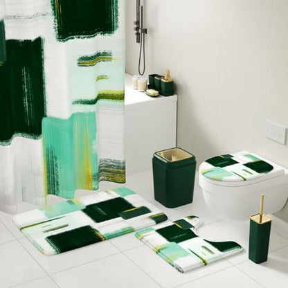 XLHOMO Bathroom Accessories Set - 26PCS Dark Green Bathroom Set, Bathroom Accessory Set with Shower Curtain and Rugs and Bathtub Mats for Home