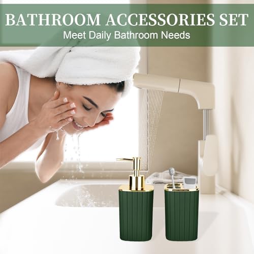 RRM Bathroom Soap Dispenser and Toothbrush Holder Set, Dark Green