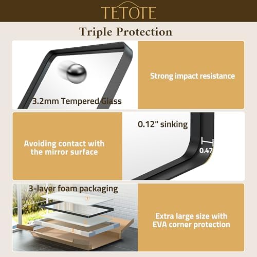 TETOTE Black Mirror 28 x 36 Matte Black Metal Framed Vanity Mirror, Tempered Glass, Wall Mounted for Bathroom, Entryway, Bedroom, Living Room(Horizontal/Vertical)