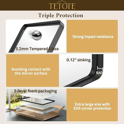 TETOTE Black Mirror 28 x 36 Matte Black Metal Framed Vanity Mirror, Tempered Glass, Wall Mounted for Bathroom, Entryway, Bedroom, Living Room(Horizontal/Vertical)