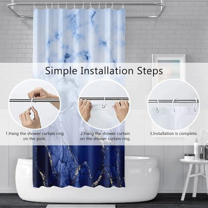 Navy Blue Marble Stall Waterproof Shower Curtain 36x72 inches