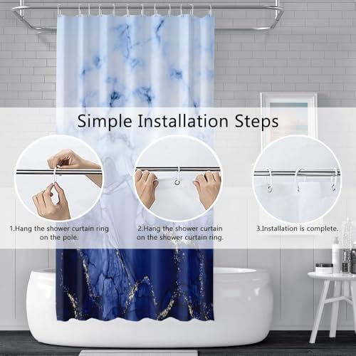 Navy Blue Marble RV Stall Waterproof Shower Curtain 60x72 inches