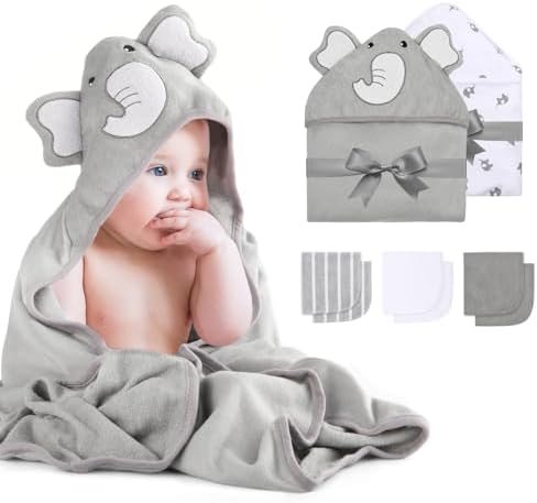 Momcozy Baby Towel, 5pcs Baby Bath Towel Set，Soft&Breathable，Elephant
