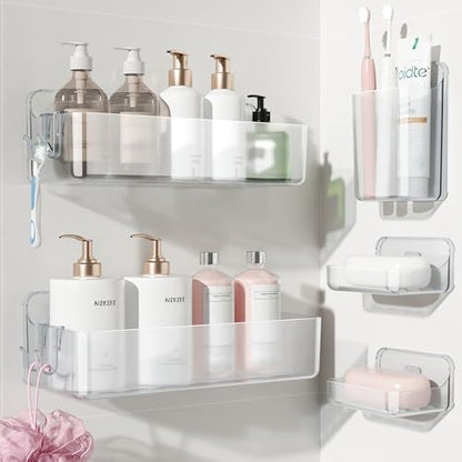 Nieifi Adhesive Shower Shelves, Clear, 5 Pieces