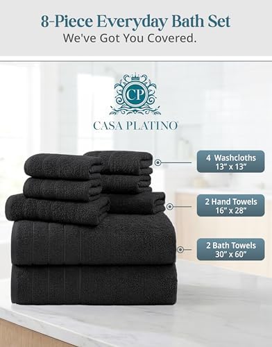 Casa Platino Bathroom Towel Set 8 Piece Soft Absorbent Quick Dry - Black