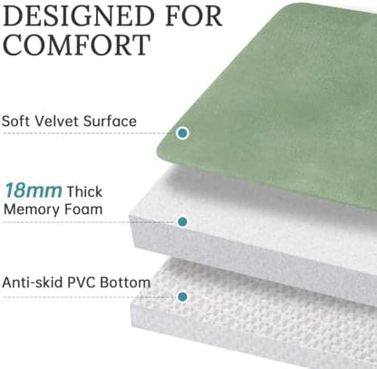 HUXMEYSON 3-Piece Memory Foam Bathroom Rug Set, Grey Green