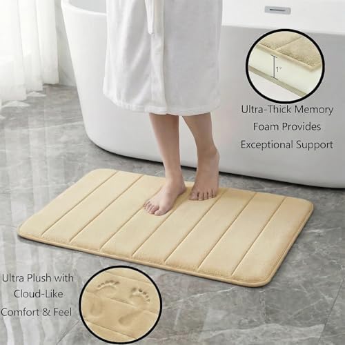 Memory Foam Bath Mat Set 3 Piece，Super Soft Absorbent Bathroom Rug Non Slip, Quick Dry,Machine Wash, Perfect Plush Bathroom Rugs,Home Decor Accessories,Beige