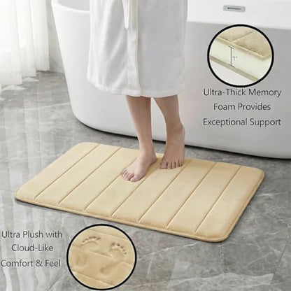 Memory Foam Bath Mat Set 3 Piece，Super Soft Absorbent Bathroom Rug Non Slip, Quick Dry,Machine Wash, Perfect Plush Bathroom Rugs,Home Decor Accessories,Beige
