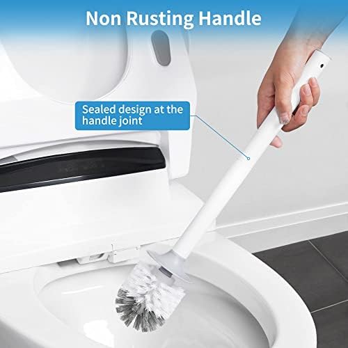 BOOMJOY Toilet Bowl Brush and Holder - Durable Head Toilet Cleaner Brush with Dense Bristles & Clear Base for Bathroom Deep Cleaning - Household Cleaning Accessories - White