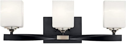 Kichler Marette 22.75" Vanity Light in Black, 3-Light Modern Bathroom Light with Satin Etched Cased Opal Glass, (22.75" W x 8" H), 55002BK