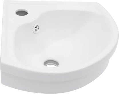 Triangle Corner Wall Mount Sink | Beslend 16"x15" Inch White Ceramic Vessel Sink, Triangle Corner Art Basin with Single Hole，Small Space-Saving Bathroom Sinks