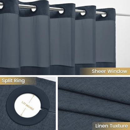 WONICY No Hook Shower Curtain with Snap-in Liner, Navy, 54 x 80