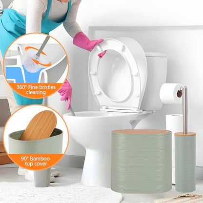 10 PCS Green Bathroom Accessories Set with Trash Can Bathroom Accessory