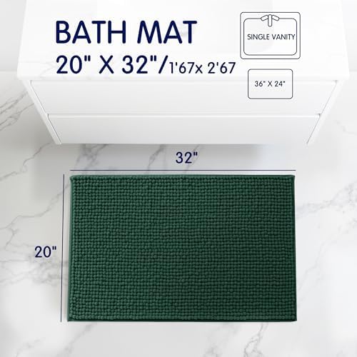 SUBRTEX Bathroom Rugs, 20" x 32" Chenille Bath Rug Soft Short Plush Bath Mat Soft Shower Mat Water Absorbent Shower Mat Quick Dry Machine Washable, Celadon