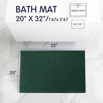 SUBRTEX Bathroom Rugs, 20" x 32" Chenille Bath Rug Soft Short Plush Bath Mat Soft Shower Mat Water Absorbent Shower Mat Quick Dry Machine Washable, Celadon