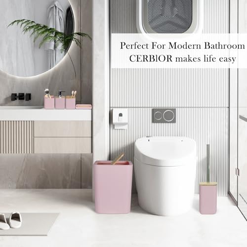 CERBIOR Bamboo Bathroom Accessories Set 6 Piece Bath Ensemble（Pink）