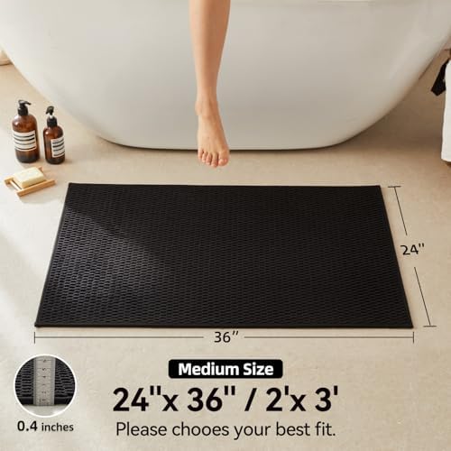 Triohero Bathroom Rugs Non Slip Washable, Super Absorbent Thin Bath Mat Quick Dry Low Pile Bathroom Rug, Black 24"x36"