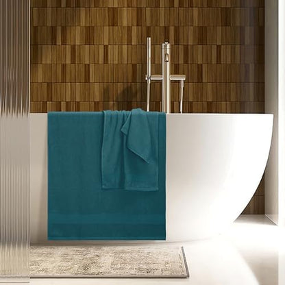 Belizzi Home 8 Piece Towel Set 100% Ring Spun Cotton, 2 Bath Towels 27x54, 2 Hand Towels 16x28 and 4 Washcloths 13x13 - Ultra Soft Highly Absorbent Machine Washable Hotel Spa Quality - Teal