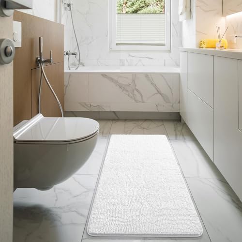 LOCHAS Luxury Bathroom Rug Shaggy Bath Mat 24 x 54 Inch, White